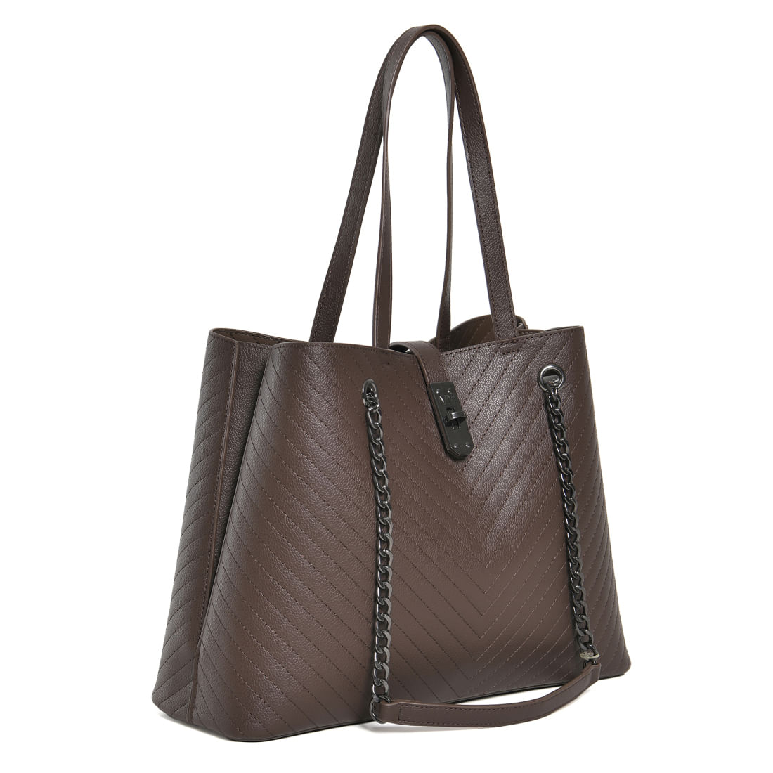Bolsa tote marrom matelassê com alças de corrente para uso diário e elegante